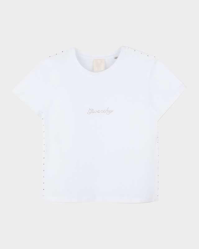 Girl's Rhinestone Script Logo-Print T-Shirt, Size 8-14
